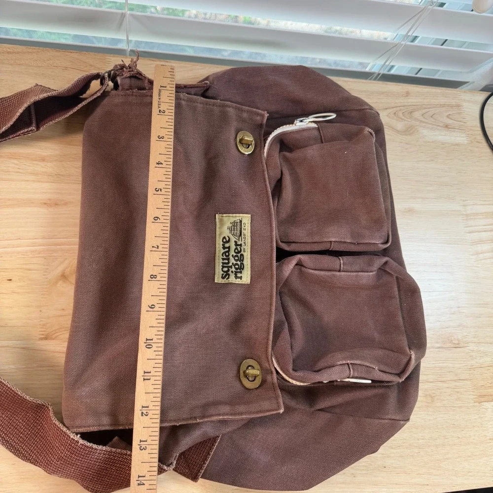 Lands' End Square Rigger Brown Canvas Durable Classic Flap Front Messenger Bag